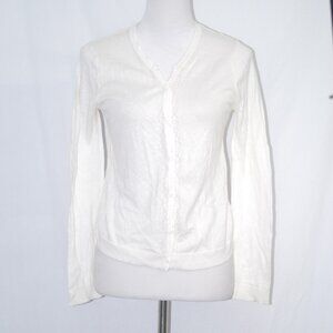 NWOT CBR Girl XL 14-16 White Cardigan Sweater Button Front Peekaboo Back